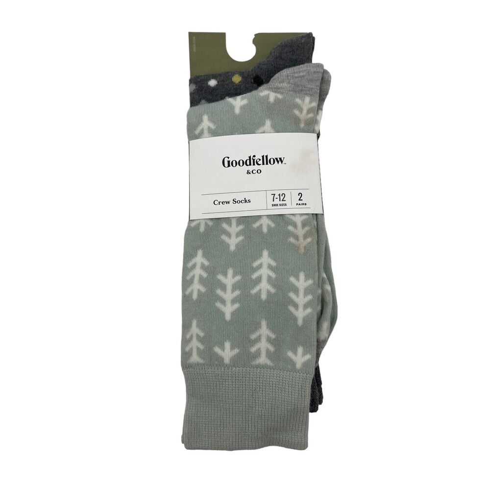 Goodfellow Socks Mens 7-12 Grey Printed Business Casual Stretch Crew 2-Pack